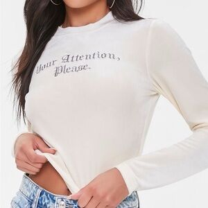 Forever 21 Cream Long Sleeve Velvet Top
